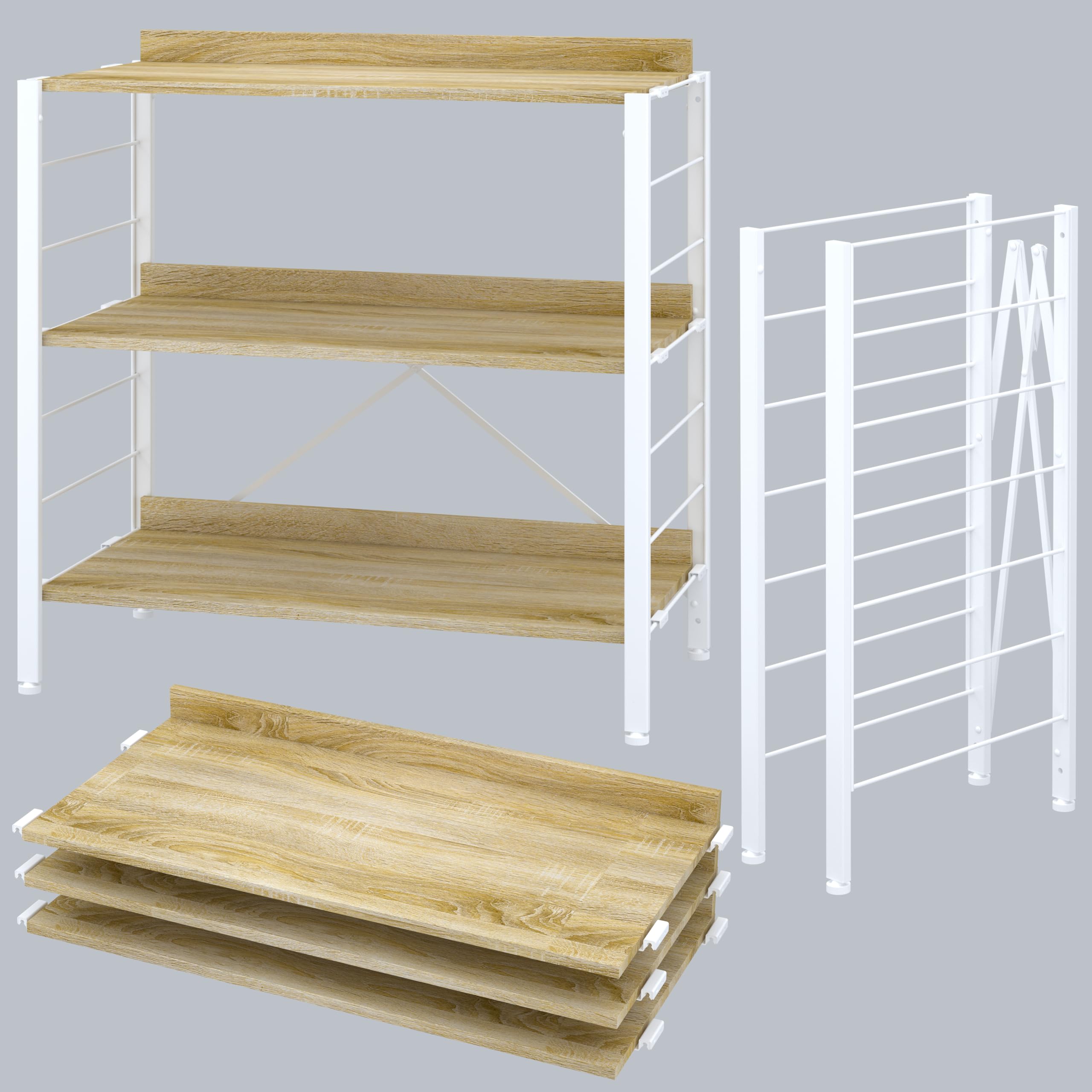 Amazon｜XINYF【広げるだけで組立簡単】スチールラック 棚板の連結で